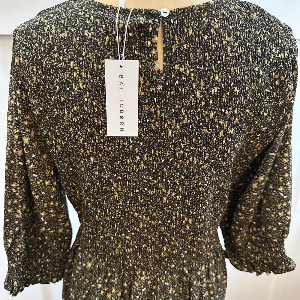 BALTIC BORN Dress Women’s XL Black & Tan Pele Tiered Midi Floral Smock New w/tag - Picture 8 of 14